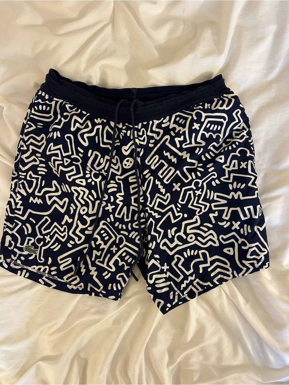 Lacoste Navy Swim Shorts with White Abstract Print